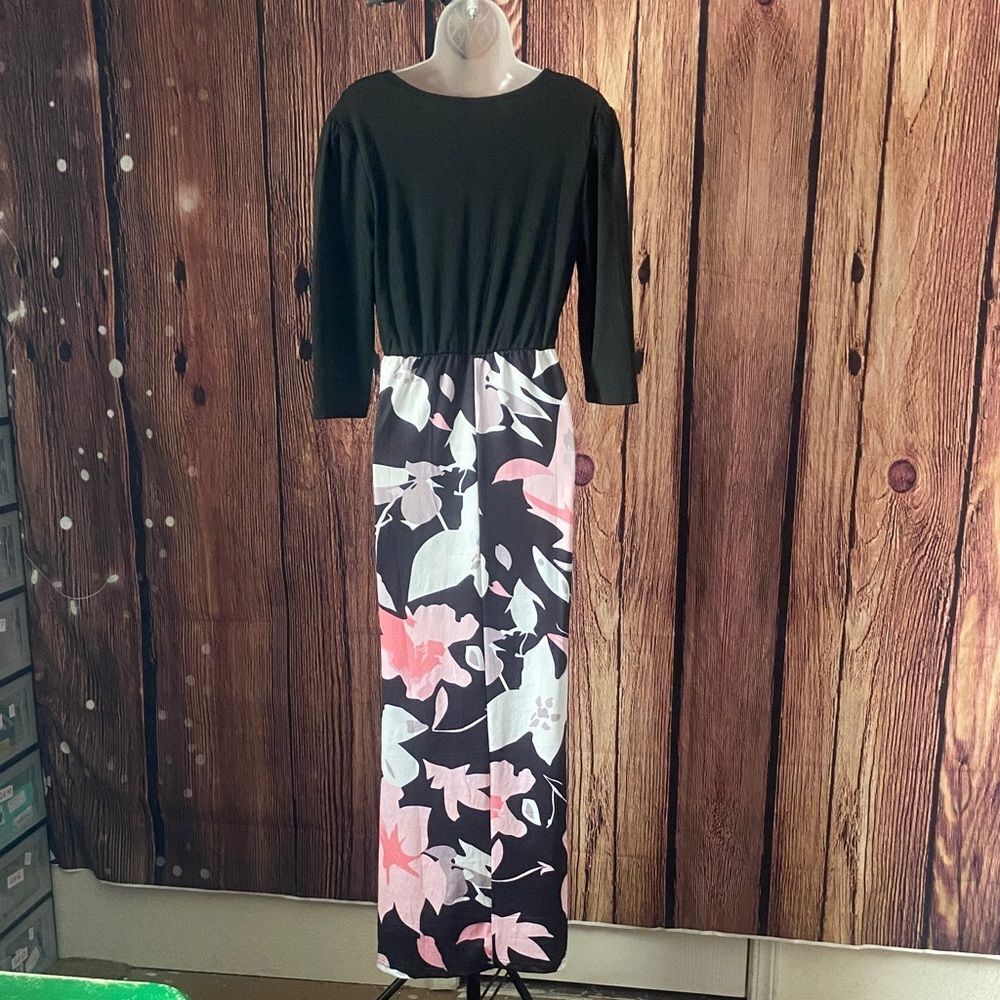 Black and Pink Floral Maxi Dress, Medium, 9G-111D053 - Picture 5 of 5
